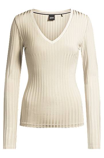Džemper BOSS BOSS V-Neck Ribbed Jersey Top Bež | 50532052