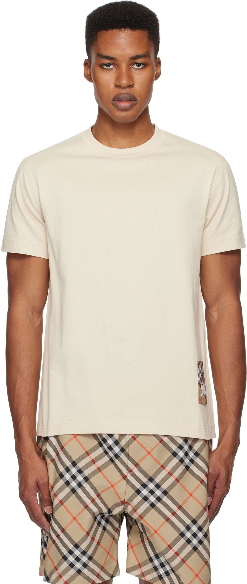 Majica kratkih rukava Burberry Check Label Cotton T-Shirt Bež | 8103508