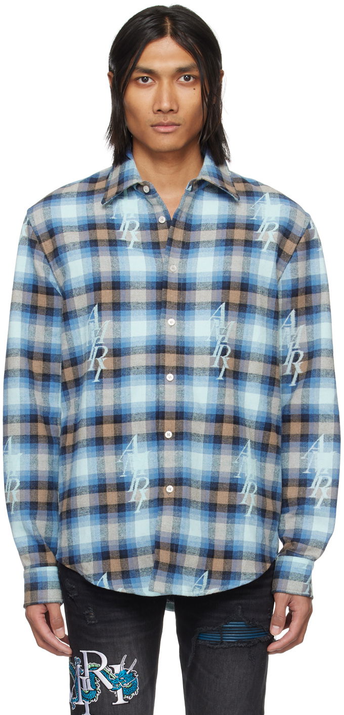 Košulja AMIRI Staggered Plaid Shirt Plava | PS24MSL004