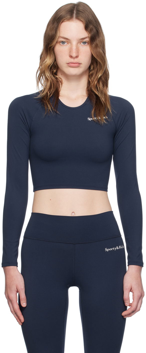 Majica kratkih rukava Sporty & Rich Navy Printed Logo Top Tamnoplava | TO036S403SN