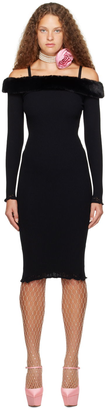 Haljina Blumarine Blumarine Faux-Fur Trim Midi Dress Crna | A322A384B