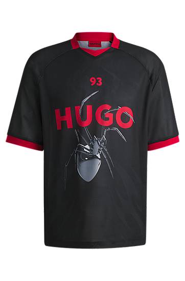 Majica kratkih rukava BOSS HUGO Relaxed-Fit Football T-Shirt with Spider Print Crna | 50531299