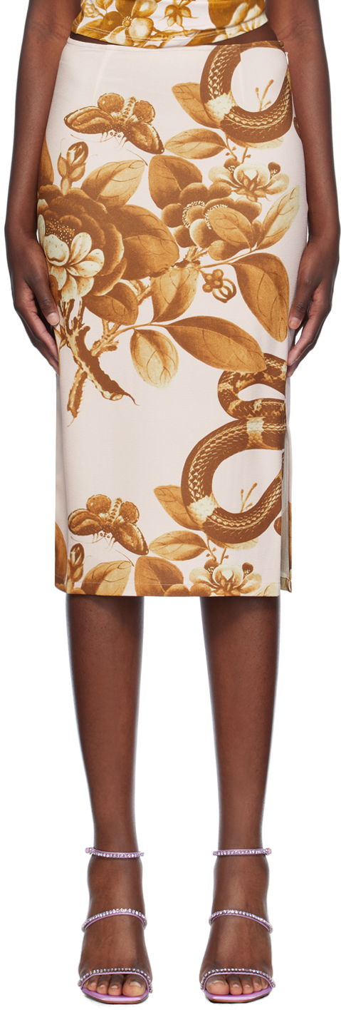 Suknja Miaou Miaou Moni Floral Print Midi Skirt Bež | 4005SCREDN