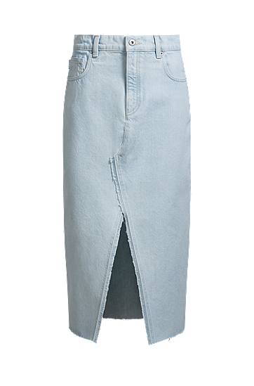 Suknja BOSS Denim Midi Skirt with Frayed Hem Plava | 50534746