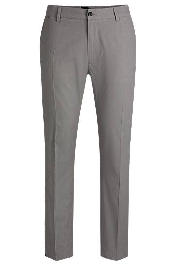 Hlače BOSS Regular Fit Micro-Patterned Stretch Cotton Trousers Siva | 50534880