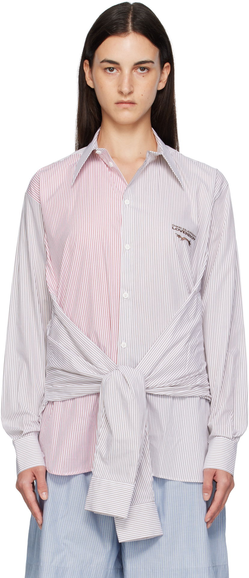 Košulja Charles Jeffrey Loverboy Charles Jeffrey LOVERBOY Long Sleeve Striped Split-Panel Tie-Front Button-Up Shirt Višebojno | 52070402