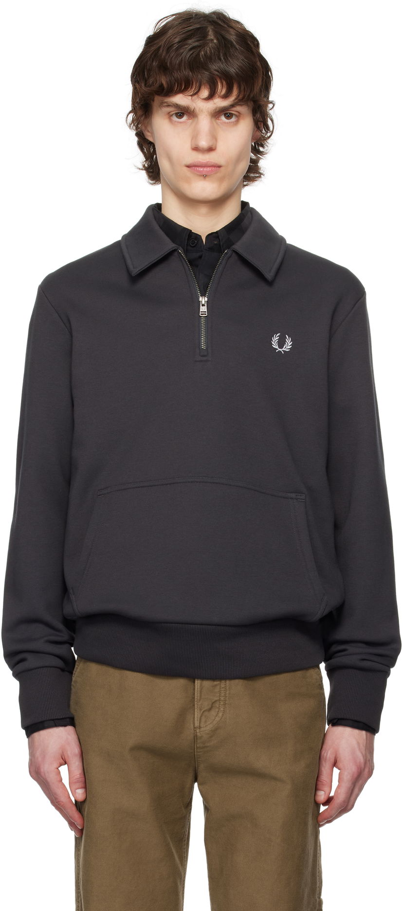 Dukserice Fred Perry Fred Perry Half-Zip Fleece Sweatshirt Siva | M8637
