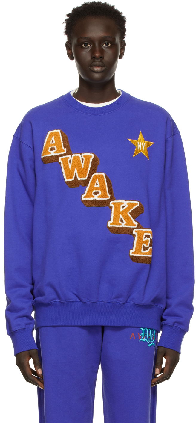 Dukserice Awake NY Stacked Logo Crewneck Sweatshirt Plava | AWK-FW21-CN001