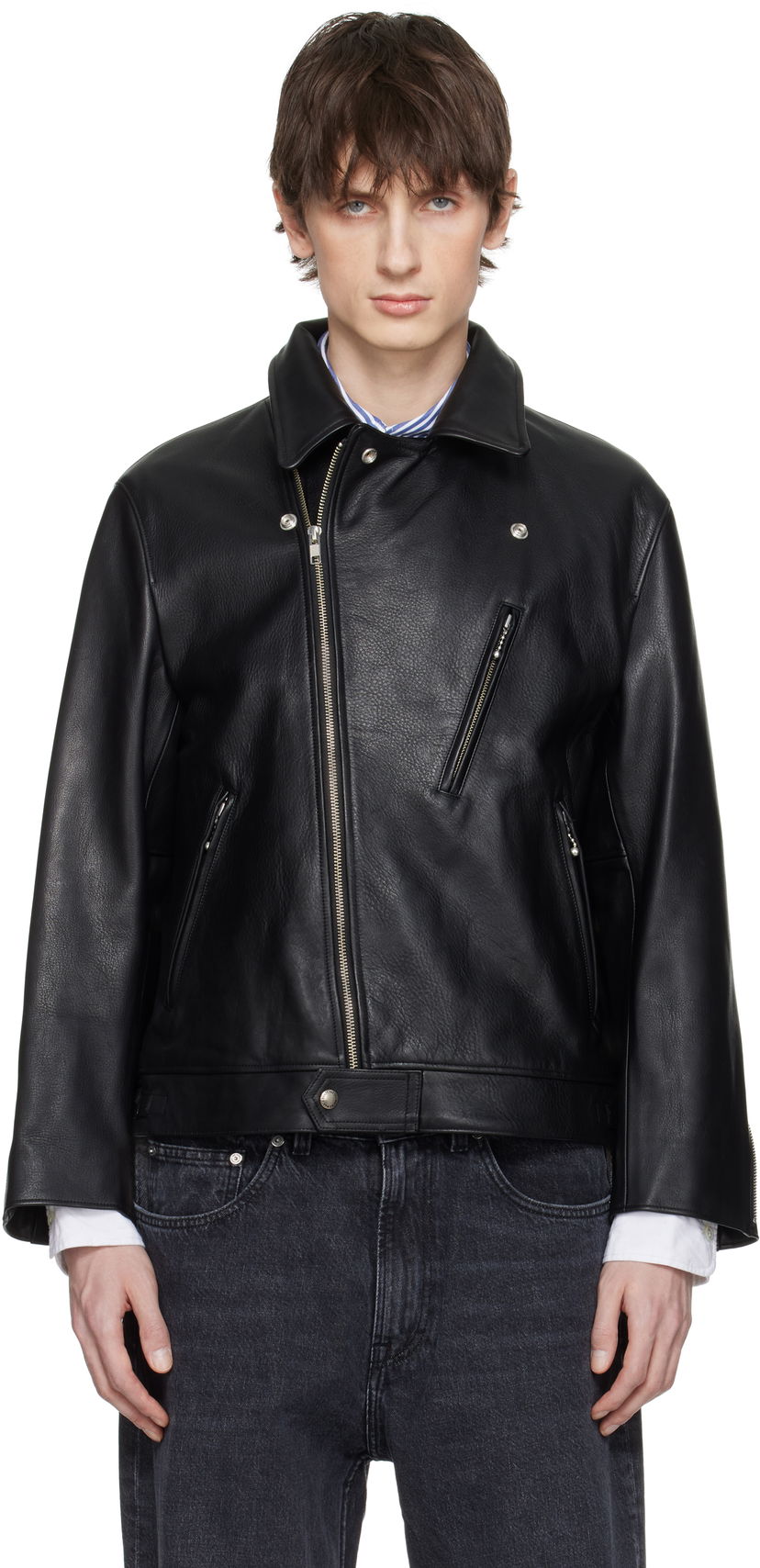 Bomber jakna WACKO MARIA WACKO MARIA Double Riders Leather Jacket Crna | 25SS-WMO-BL02