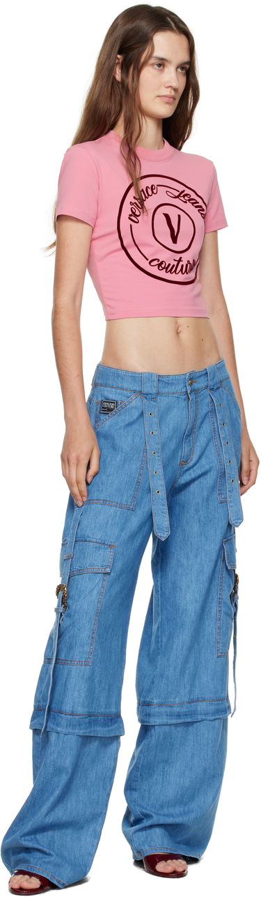 Crop top Versace Couture V-Emblem Slim-Fit T-Shirt Ružičasta | E79HAHE04_ECJ02E, 3