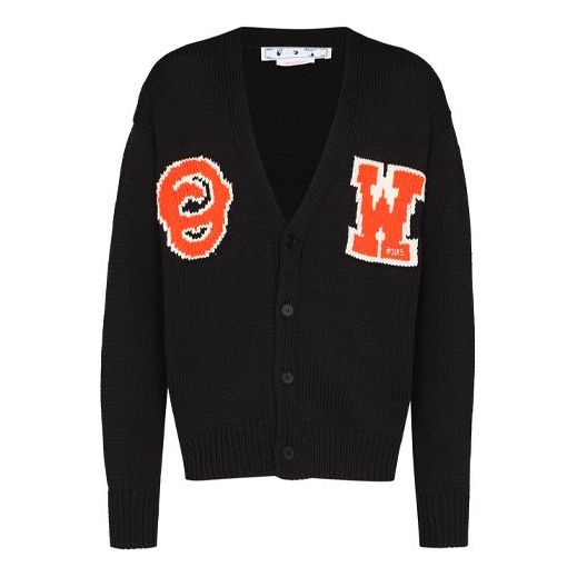 Džemper Off-White Off-White Logo Intarsia V-Neck Knit Cardigan Crna | OMHB014C99KNI0011020