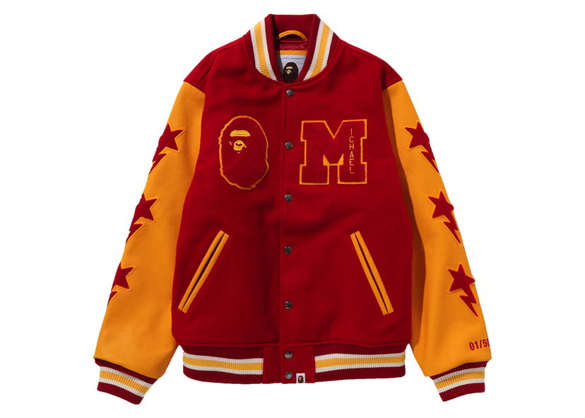 Jakna BAPE BAPE x Michael Jackson Varsity Jacket Red Crvena | 1J73-141-906