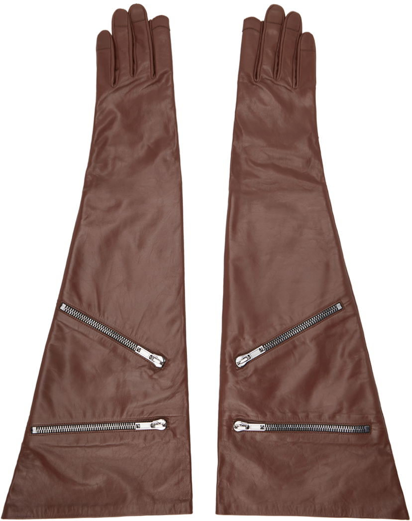 Rukavice Rick Owens Porterville Gauntlets Leather Gloves With Zips Smeđa | RR02D6456 LSU