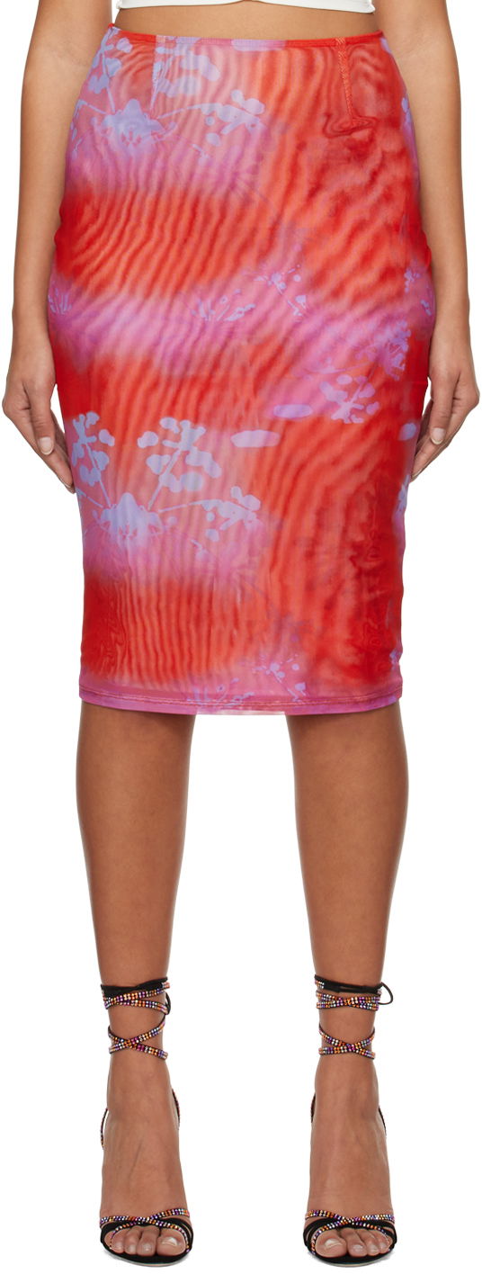 Suknja Miaou Miaou Verona Printed Mesh Midi Skirt Crvena | 4027PM2RGM