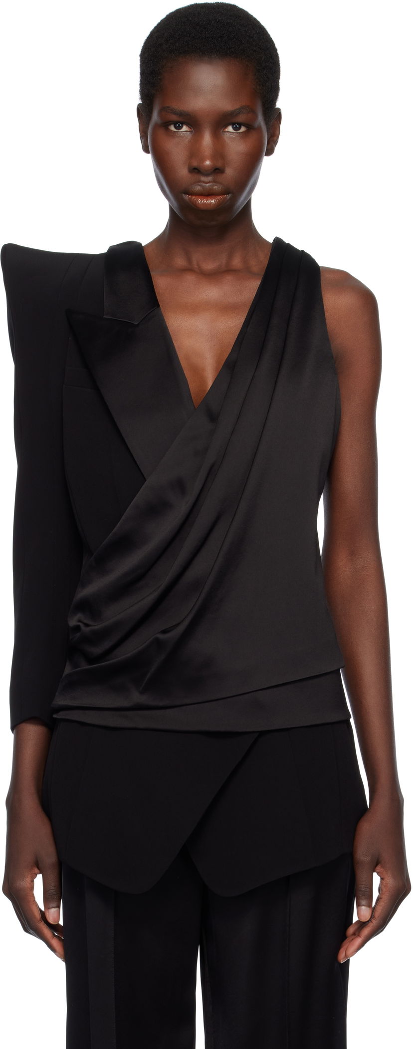 Majica bez rukava Balmain Balmain Asymmetric Structured Blouse Jacket Crna | EF0AQ120MF01