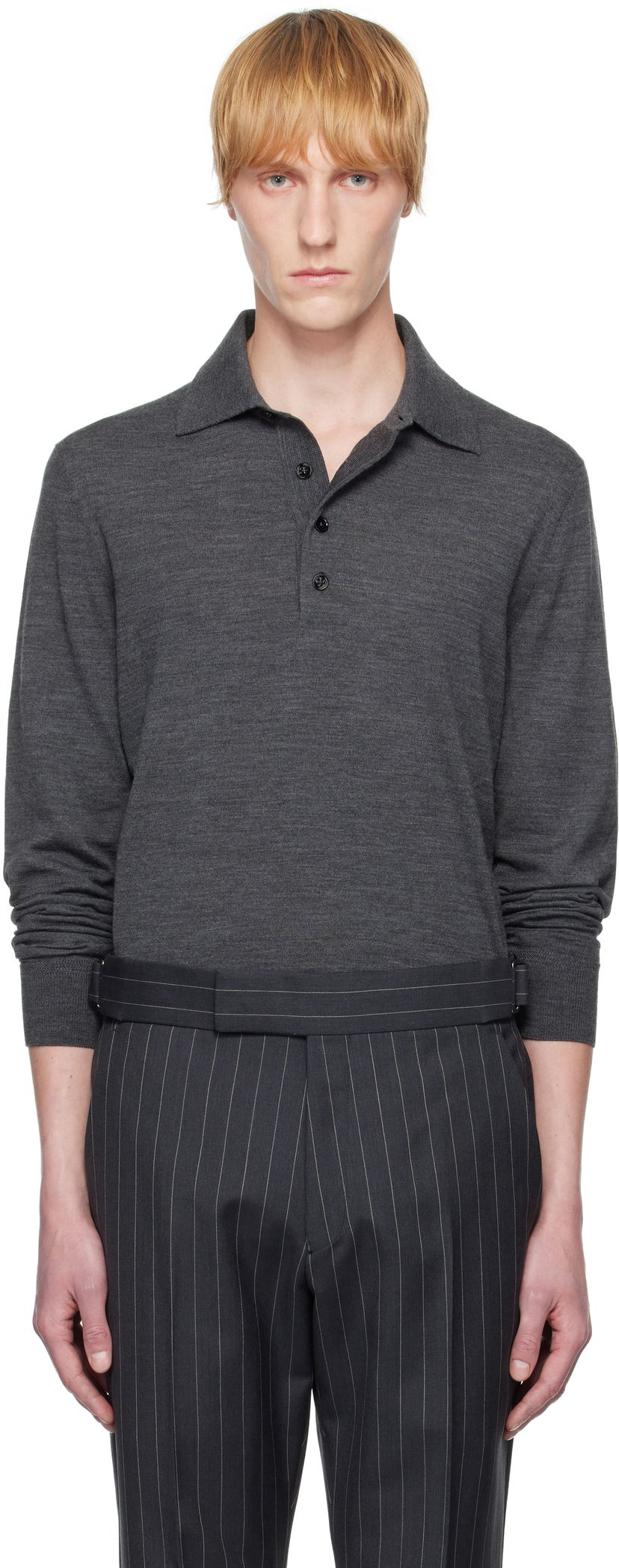 Polo majica Tom Ford TOM FORD Fine Gauge Wool Polo Siva | KPL003-YMW070S25