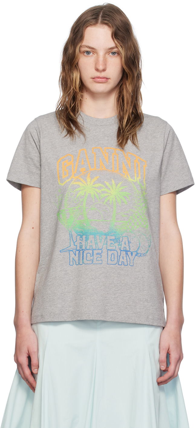 Majica kratkih rukava GANNI Gray Holiday T-Shirt Siva | T3920