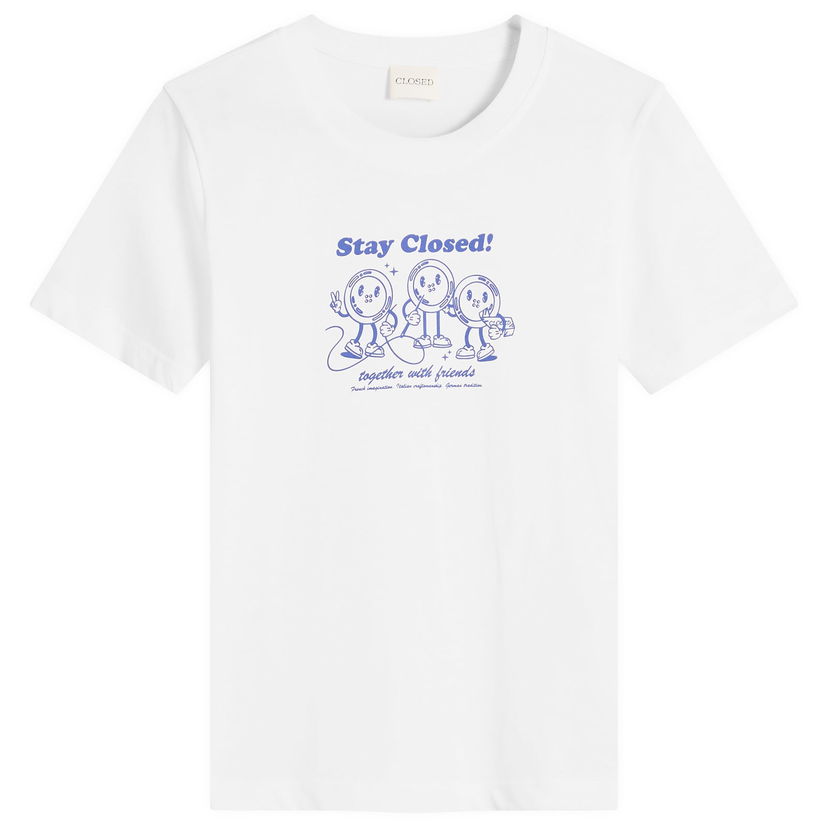 Majica kratkih rukava CLOSED Stay Button Print T-Shirt, Size Large Bijela | C95202-44H-PR-200