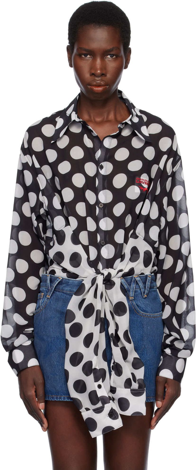 Košulja Charles Jeffrey Loverboy Charles Jeffrey LOVERBOY Polka Dot Tie-Front Blouse Crna | 54070301