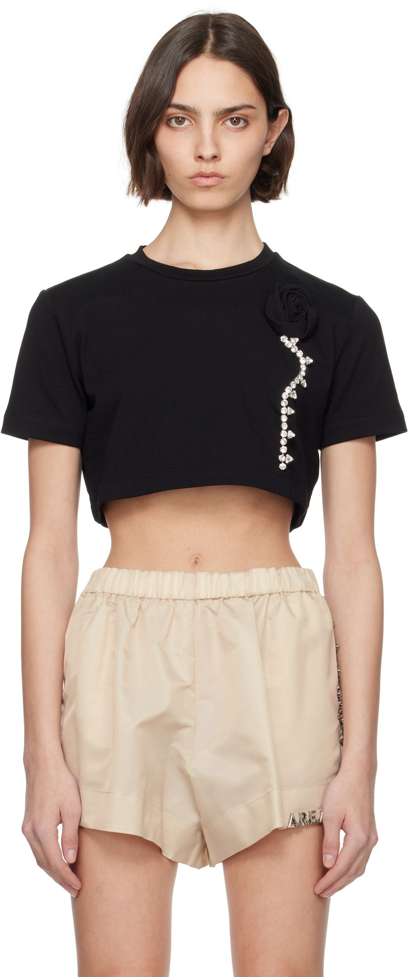 Majica kratkih rukava Area AREA Crystal Rosette Cropped T-Shirt Crna | SS25AWTS0028FA02