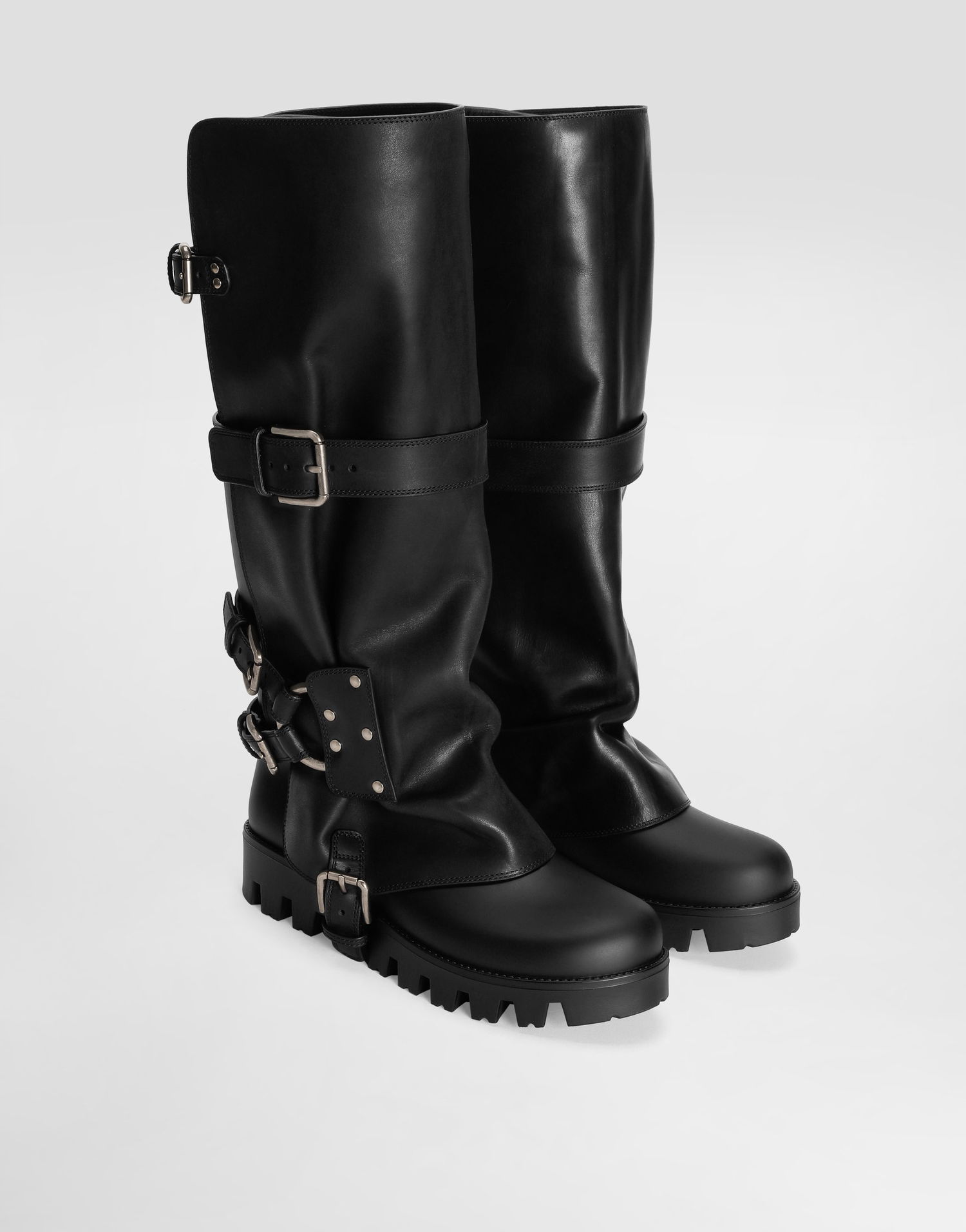 Dodaci Dolce & Gabbana Dolce & Gabbana Calfskin & Rubber Buckle Knee-High Boots Crna | CU1288AX8728B956, 1