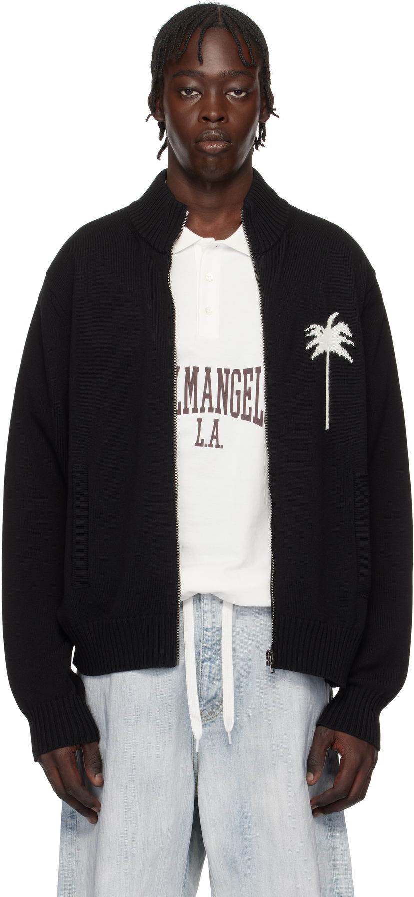 Džemper Palm Angels Knit Track Jacket With Embroidered Logo Crna | PMHA061S25KNI0011003