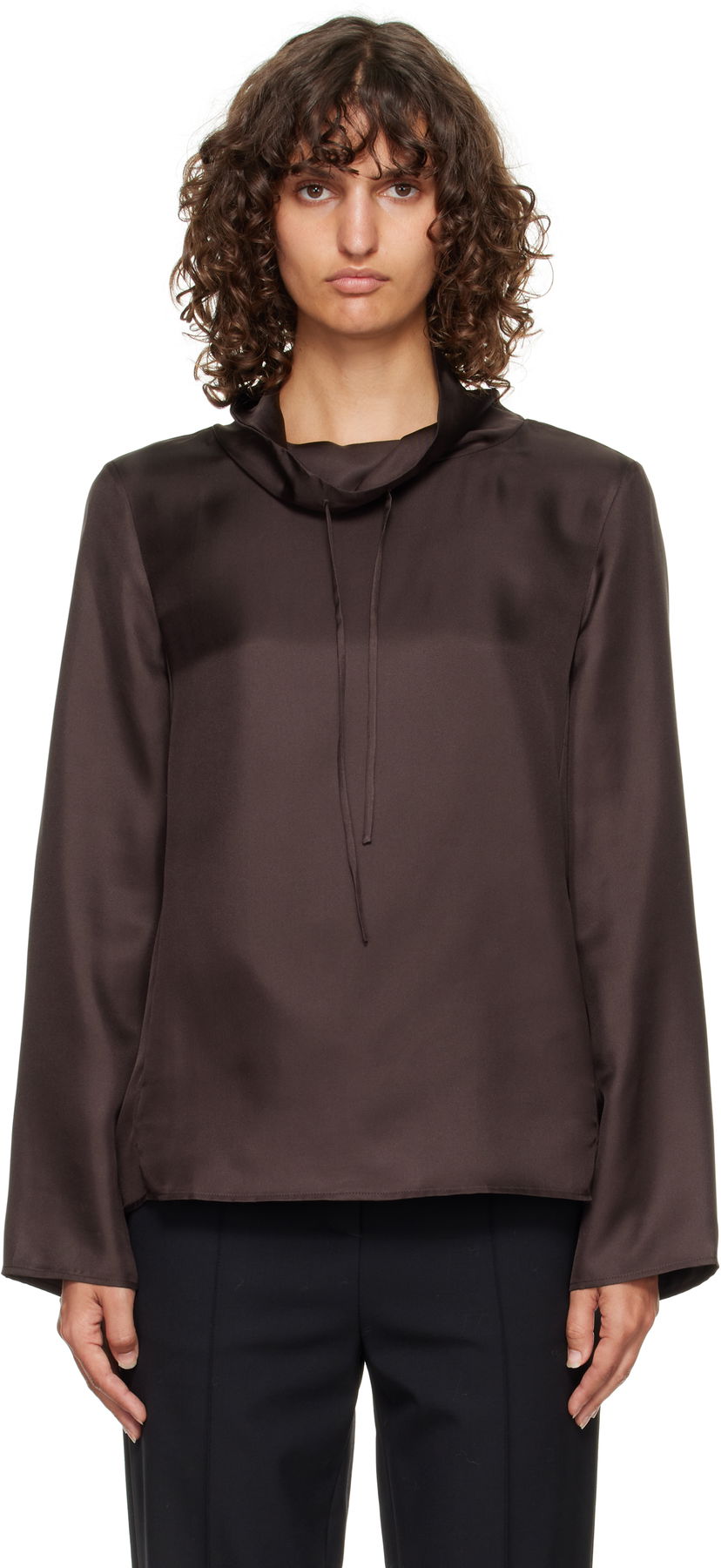 Košulja Loulou de Saison Loulou de Saison Cyna Silk Cowl Neck Blouse Smeđa | CYNA