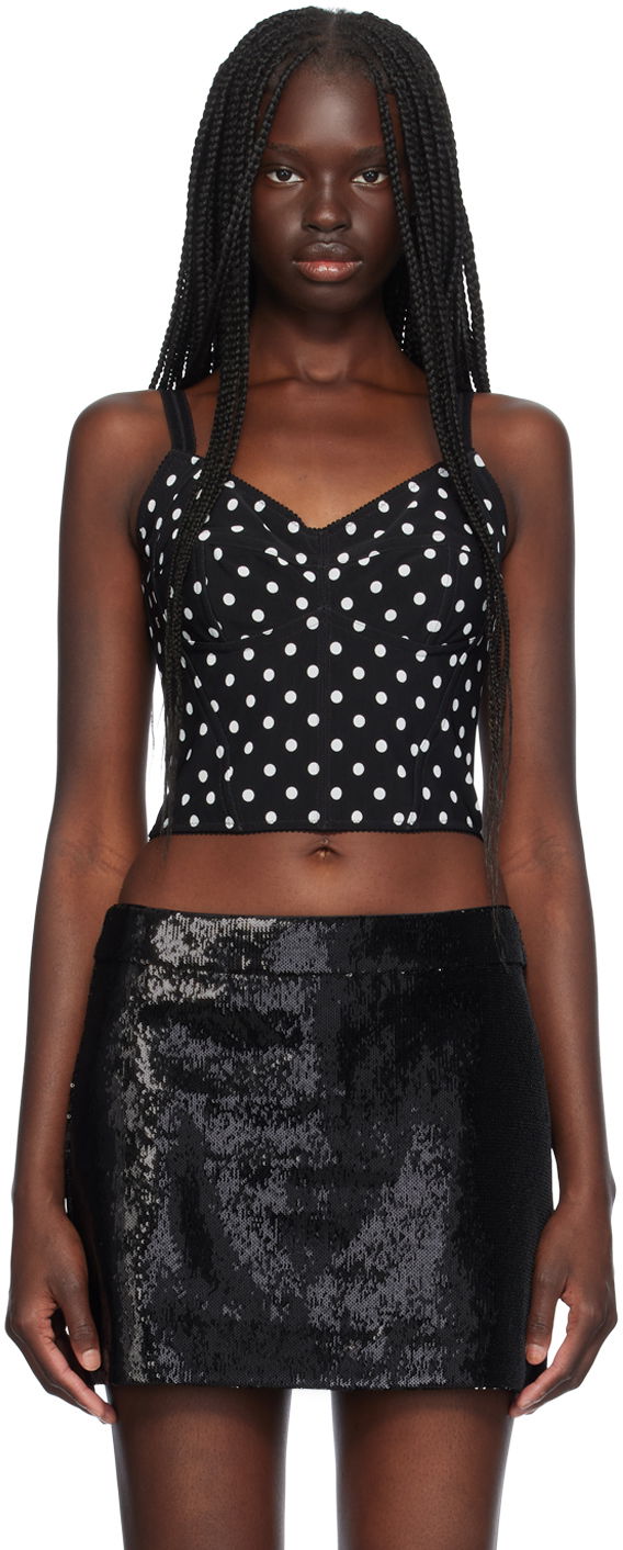 Majica bez rukava Dolce & Gabbana Dolce&Gabbana Polka Dot Marquisette Top Crna | F7AB7T FSUBG