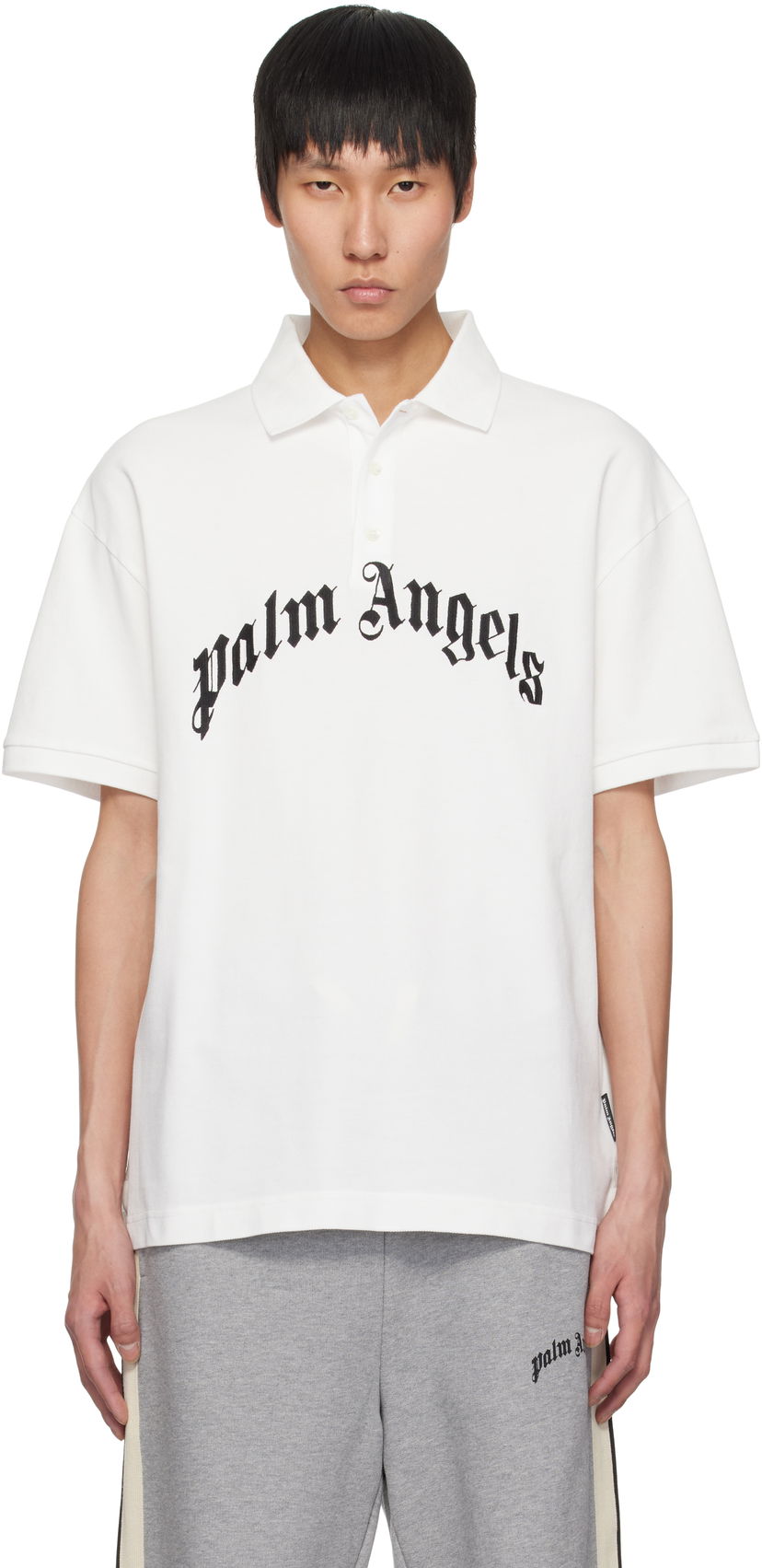 Polo majica Palm Angels Palm Angels Curved Logo Polo Bijela | PMGB012S25FAB0030310