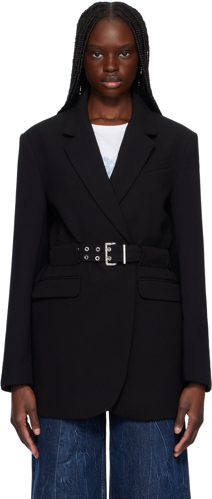 Jakna GANNI GANNI Bonded Crepe Blazer with Belt Crna | W0241