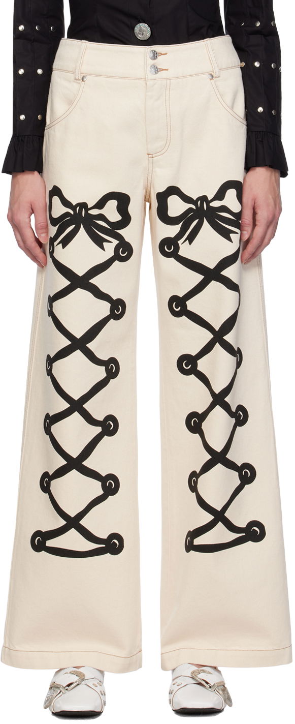 Jeans Chopova Lowena Chopova Lowena Ribbon Print Wide Leg Jeans Bež | 4061