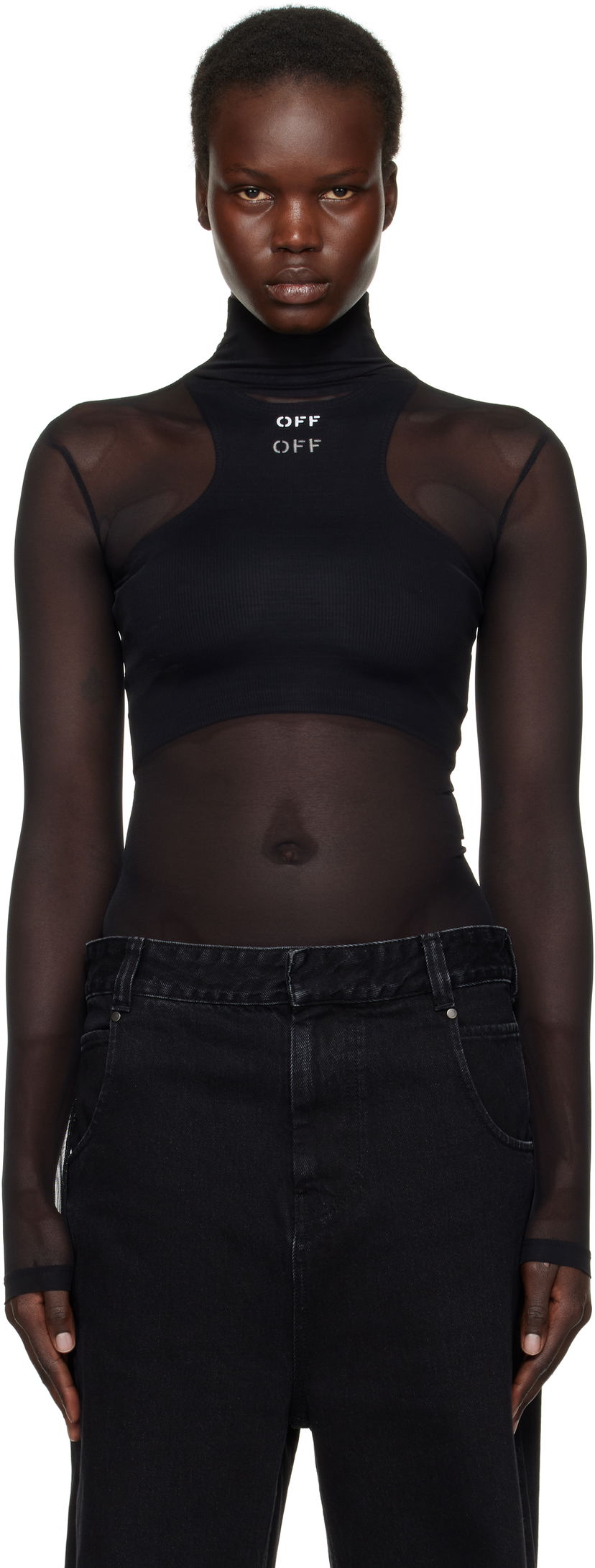 Body Off-White 'Off' Stamp Long Sleeve Mesh Turtleneck Top Crna | OWAD122S25JER0011001