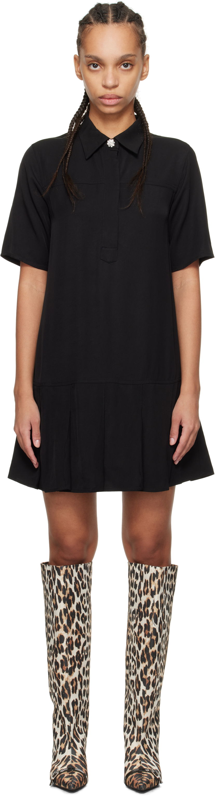 Haljina GANNI GANNI Viscose Twill Mini Dress Crna | W0083