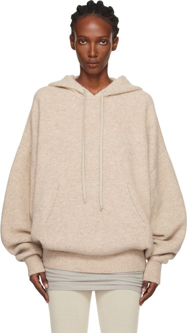Dukserice Rick Owens Concordians Hun Oversized Knitted Hoodie with Kangaroo Pocket Bež | RO02E4660 KWP, 0
