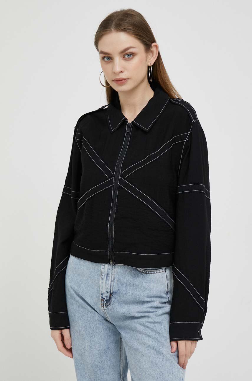 Jakna DKNY Crinkle Dressing Zipper Front Statement Jacket Crna | P3DCTS02, 0