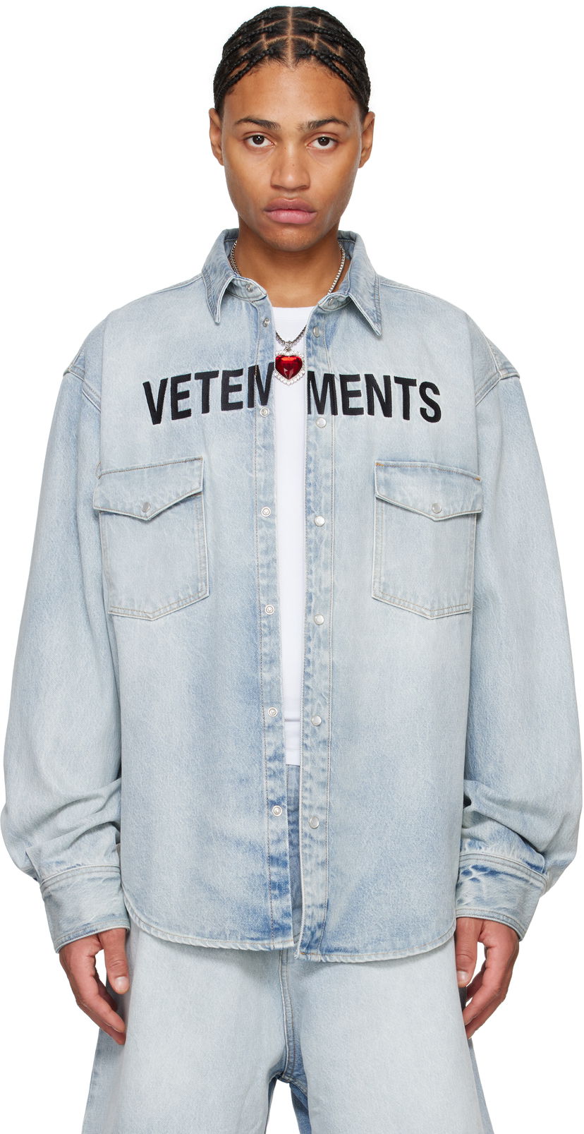 Košulja VETEMENTS Embroidered Logo Denim Shirt Plava | UA66SH510L