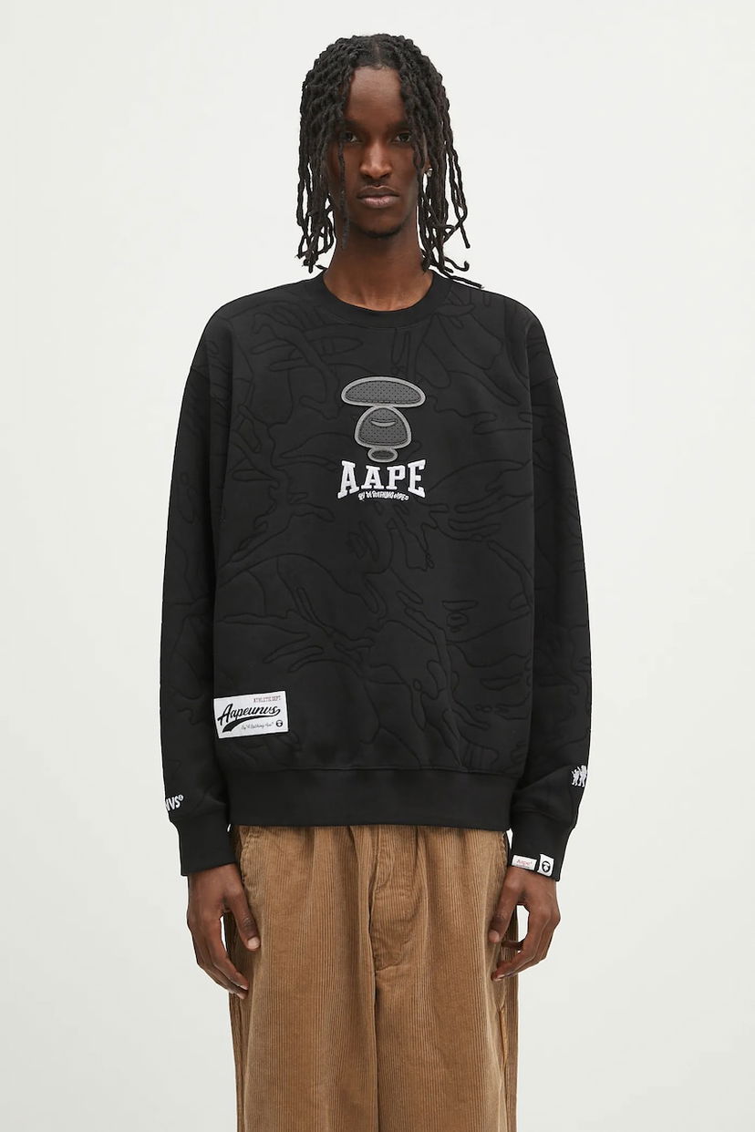 Dukserice AAPE by A Bathing Ape AAPE Main Crew Neck Sweatshirt Crna | AAPSWMB385XXN