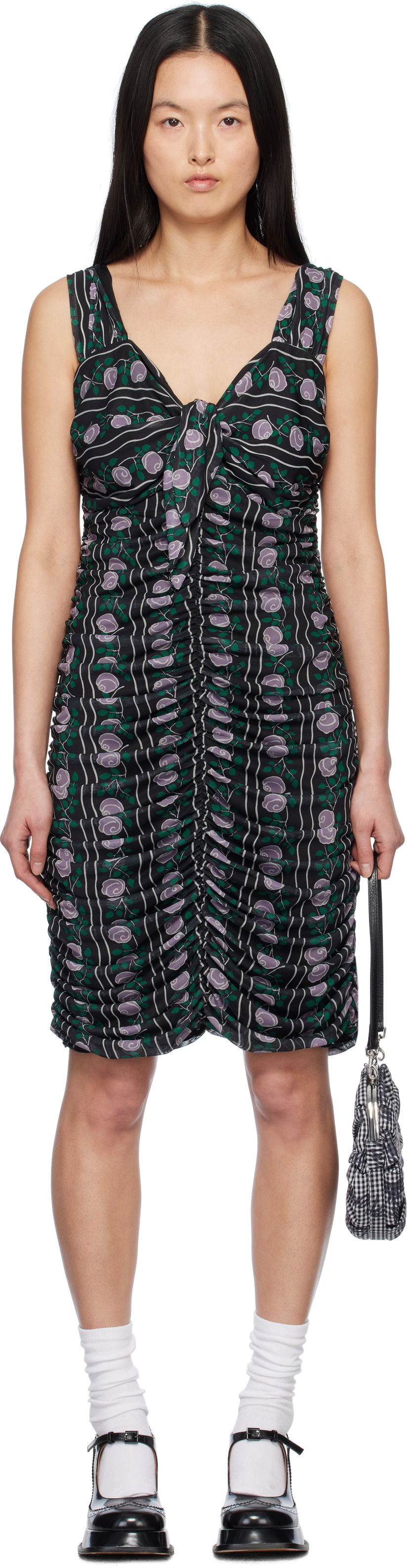 Haljina Anna Sui Anna Sui Rosetti Mesh Ruched Tie Midi Dress Crna | 1125G70