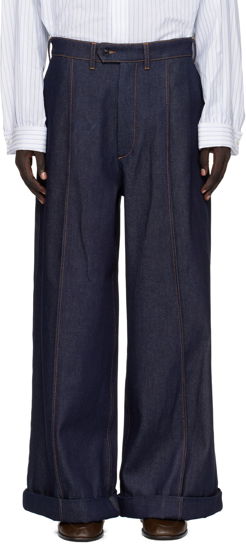 Jeans HED MAYNER Hed Mayner Wide-Leg Cuffed Front Seam Jeans Tamnoplava | HMMB67035B-HB191