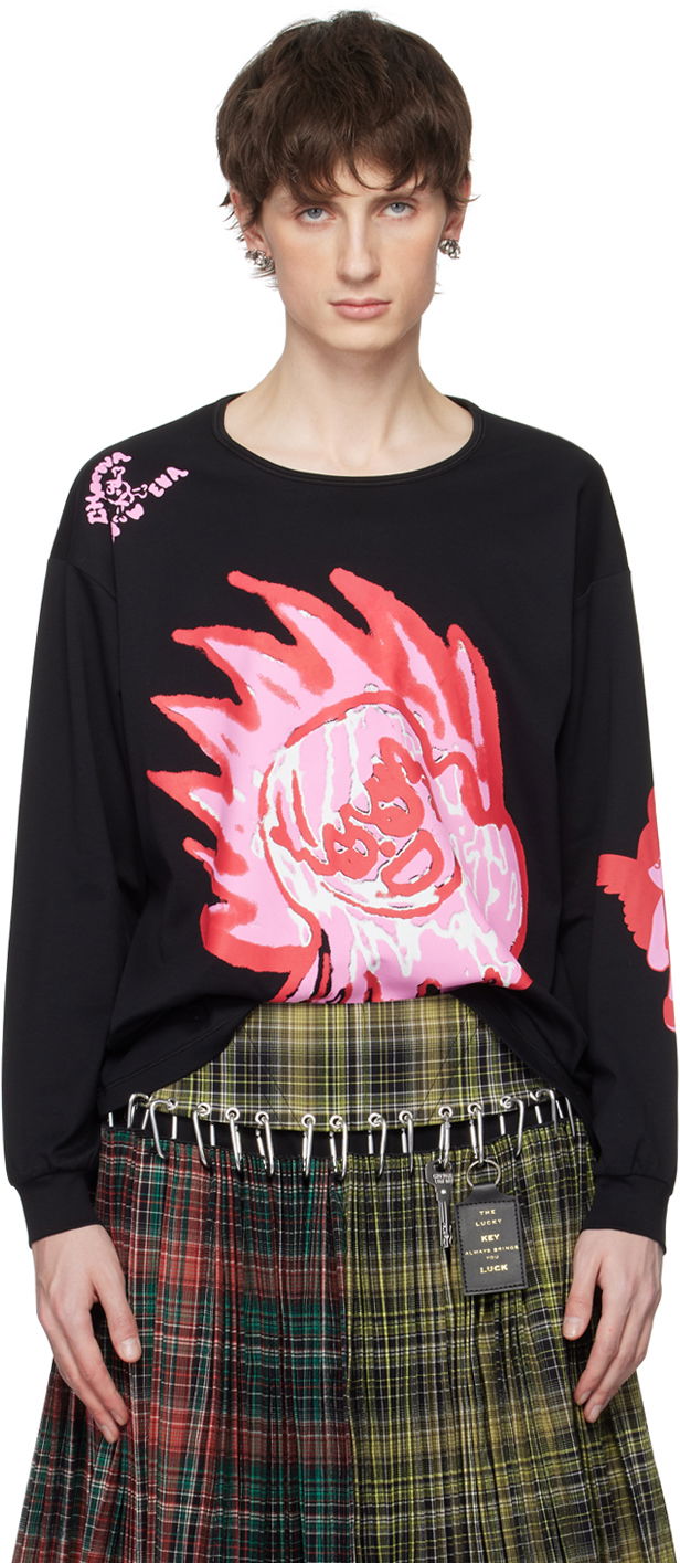 Majica kratkih rukava Chopova Lowena Flame Print Long Sleeve T-Shirt Crna | 2233