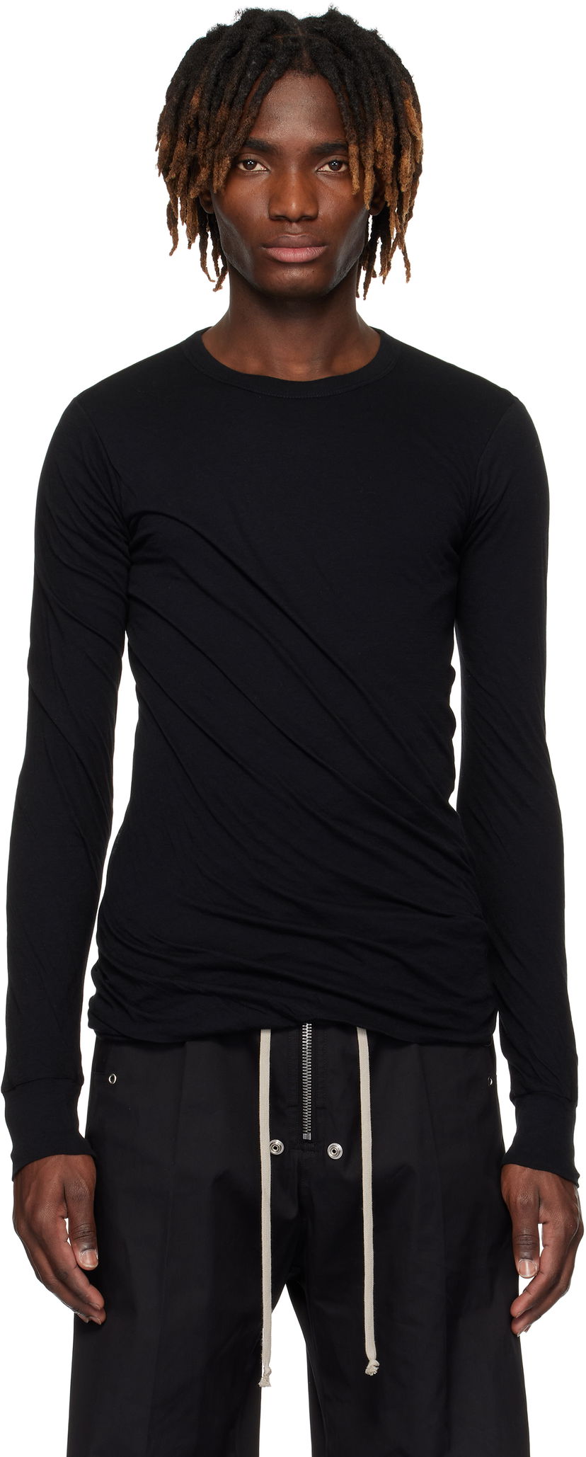 Majica kratkih rukava Rick Owens Rick Owens Hollywood Double Long Sleeve T-Shirt Crna | RU01E5257 UC