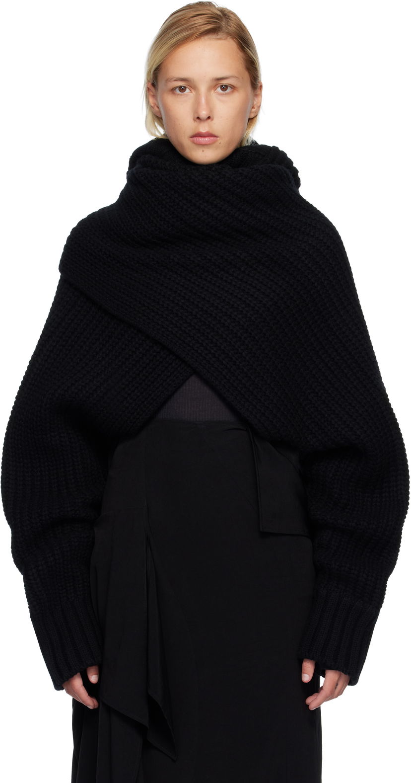 Džemper sacai Oversized Wool Knit Crossover Turtleneck Crna | 25-08201