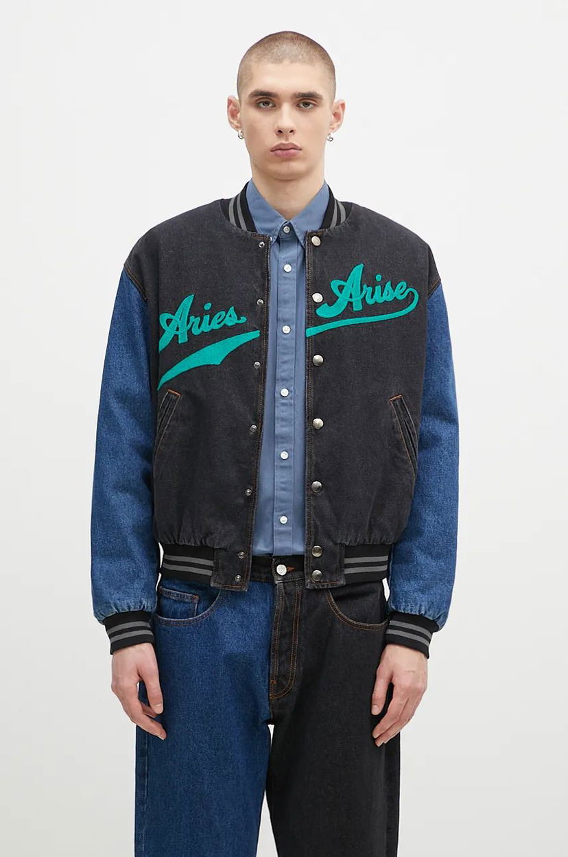 Bomber jakna Aries Varsity Denim Jacket Crna | AR7030302