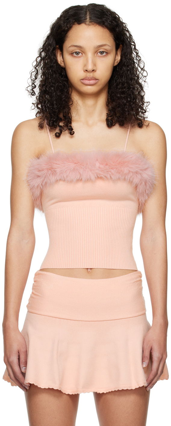 Majica bez rukava GUIZIO Guizio Feather Trim Knit Camisole Ružičasta | R24602S011