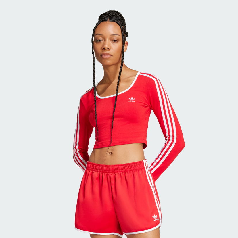 Crop top adidas Performance Adicolor 3-Stripes Crop Long Sleeve Top Crvena | JD4626