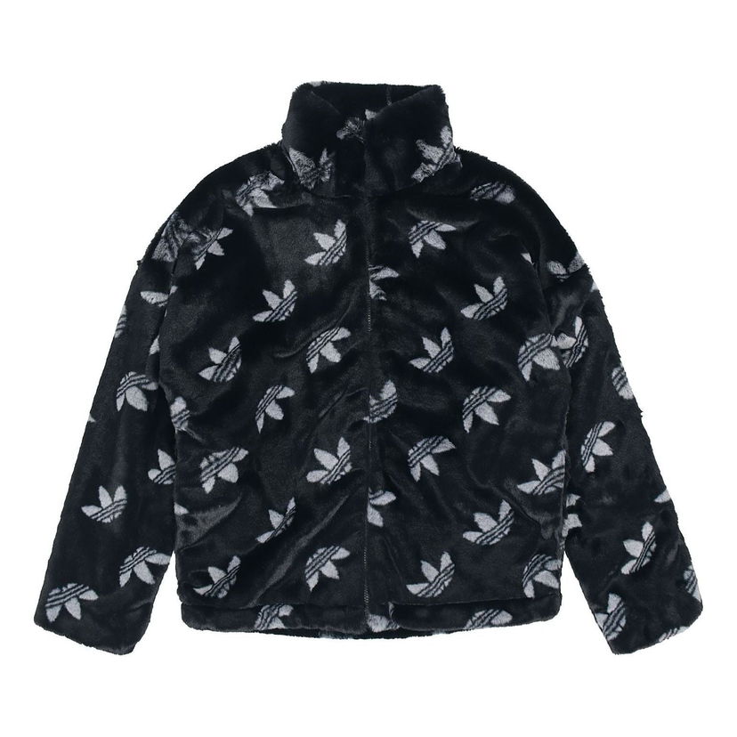 Bomber jakna adidas Originals Originals Logo Stand Collar Faux Fur Jacket Crna | HI4656
