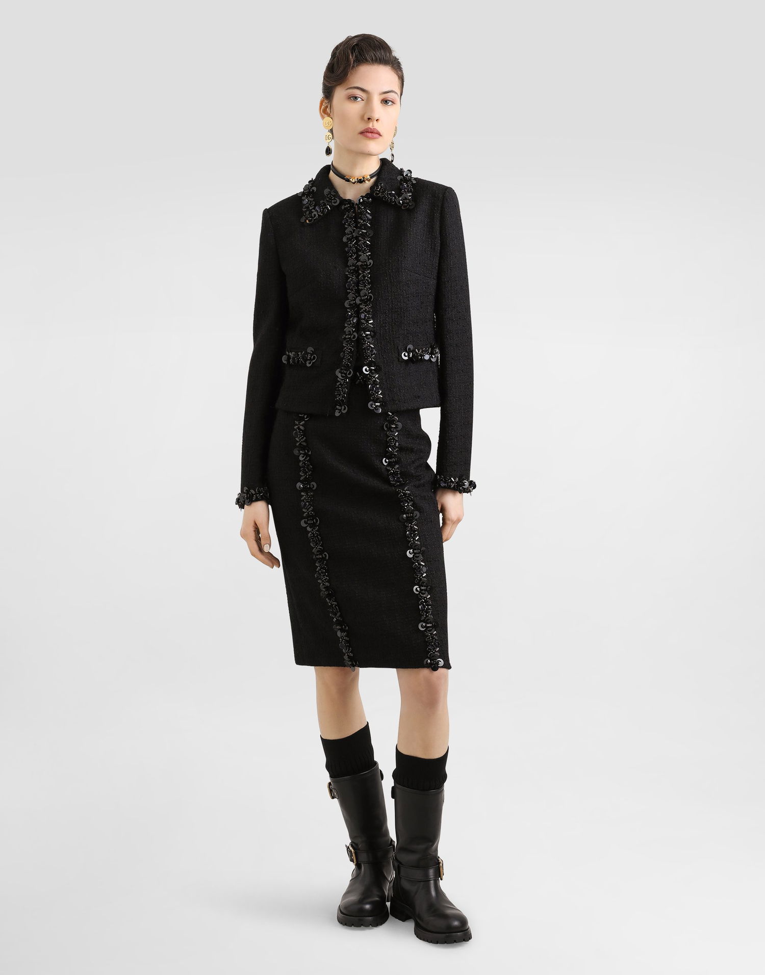 Suknja Dolce & Gabbana Dolce & Gabbana Stretch Mat Sheath Skirt with Sequins Crna | F4C7CZFUCDQN0000, 1
