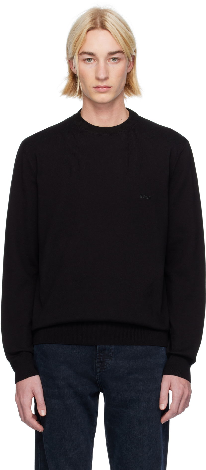 Džemper BOSS Logo-Embroidered Sweater Crna | 50506023