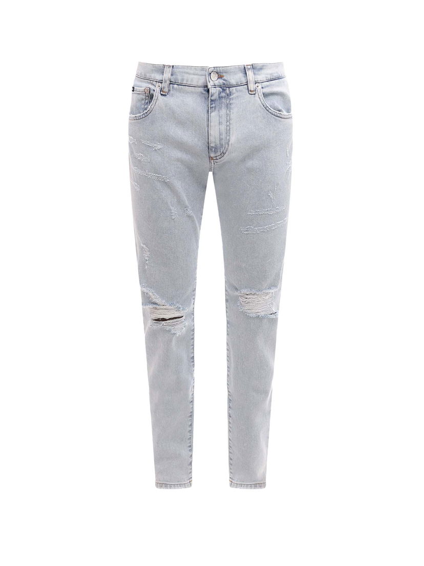 Jeans Dolce & Gabbana Stretch Cotton Ripped Effect Jeans Blue Siva | GY07CDG8FS9#S9001