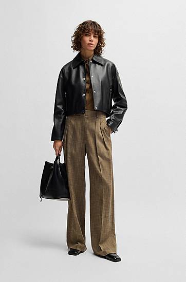 Bomber jakna BOSS Cropped Leather Jacket Crna | 50535759, 1